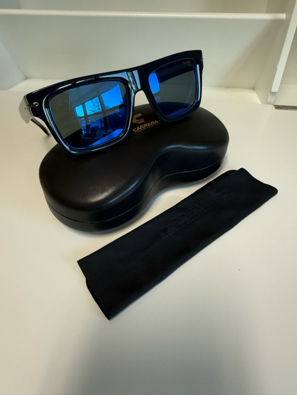 Carrera Men's Sunglasses: Dark Blue with Blue Mirror Lenses, NEW